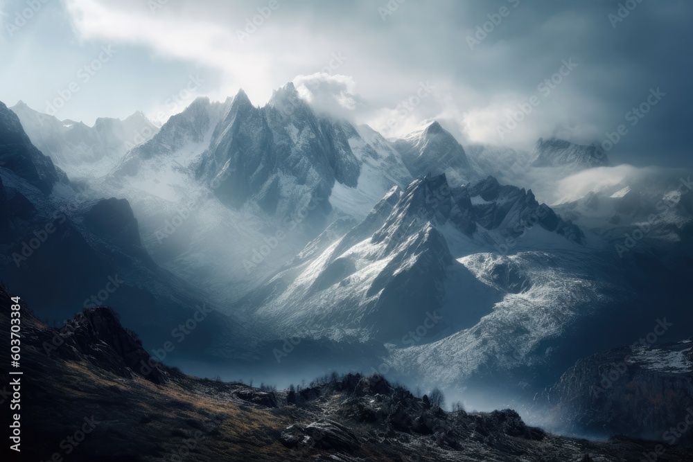 Winter Wonderland: Captivating Image of a Pristine Snow-Capped Mountain Range
