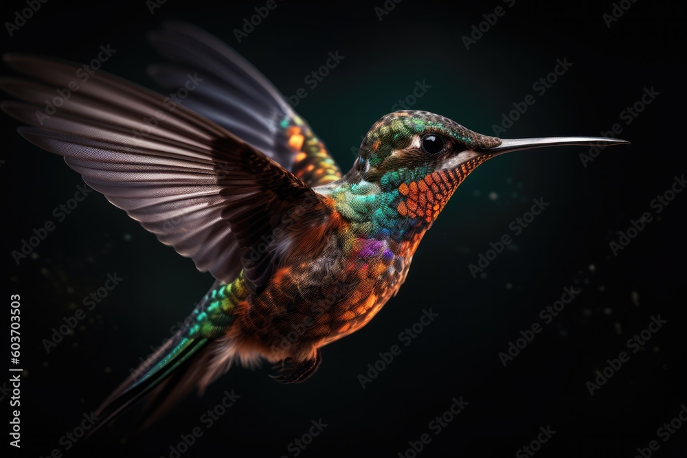 Obraz premium Wings of Wonder: Capturing the Rapid Wing Flapping of a Graceful Hummingbird
