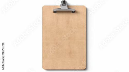 Real photo, wooden clipboard with blank a4 paper mockup template, isolated on light grey background.