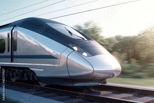 high-speed train pulls into the city railway station. motion blur, passenger transportation