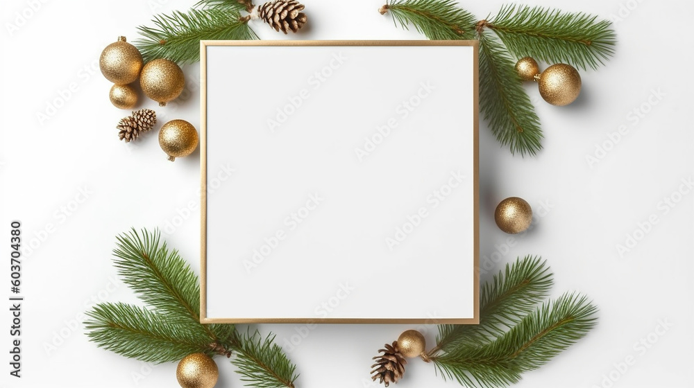 Empty frame to fill, decorated with natural Christmas motifs, isolated on a white background. Christmas, New Year composition. Square blank frame with copy space, fir branches. Generative AI Empty frame to fill, decorated with natural Christmas motifs, isolated on a white background. Christmas, New Year composition. Square blank frame with copy space, fir branches. Generative AI
