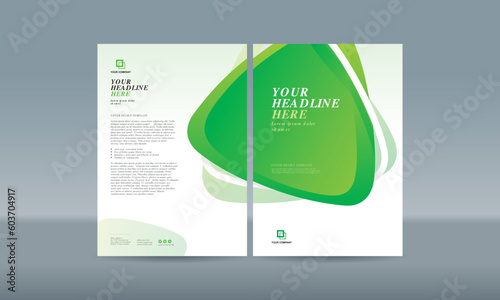 Illustration of 3d rounded triangles overlapping with yellow white green gradient background. A4 size front and back book cover template annual report, magazine, booklet, proposal, portfolio, brochure