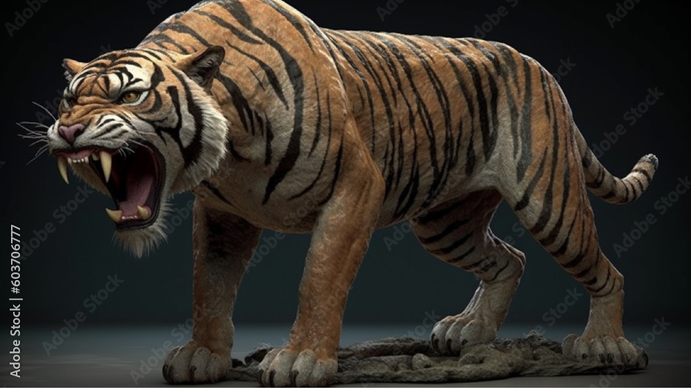 Obraz premium roaring beast tiger(3D rendering)