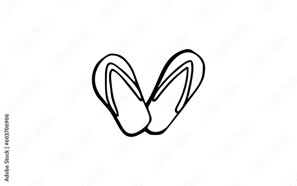 slippers Doodle art illustration with black and white style. slippers Doodle art illustration with black and white style.
