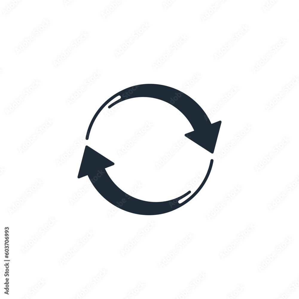 Rotating arrows loop - renew, change, circular cycle. Vector icon illustration isolated on white background. Rotating arrows loop - renew, change, circular cycle. Vector icon illustration isolated on white background.