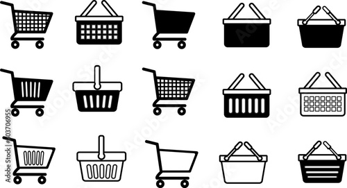Set of shopping cart icons. Collection of web icons for online store. Vector