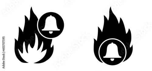 Cartoon alarm fire bell or alert ring, Warning fire, firefighter help. Warning, dangerous flames alarm or sprinkler alert signal. Help icon. Alarm system. Fire alarm emergency