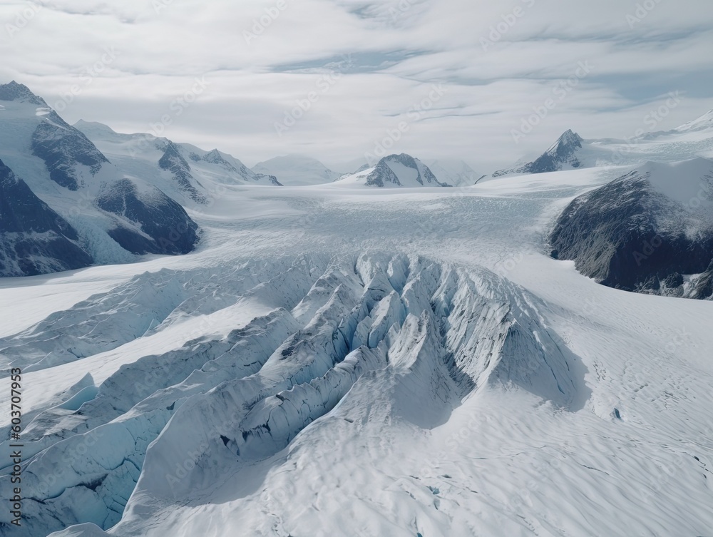Drones Eye View of a Sprawling Glacier - AI Generated