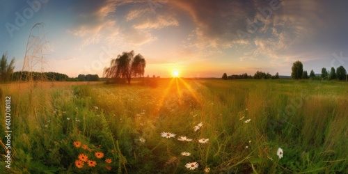 Sunset Over a Field of Wildflowers - AI Generated © dasom