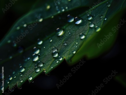 Dew Drops on a Leaf Close-Up - AI Generated