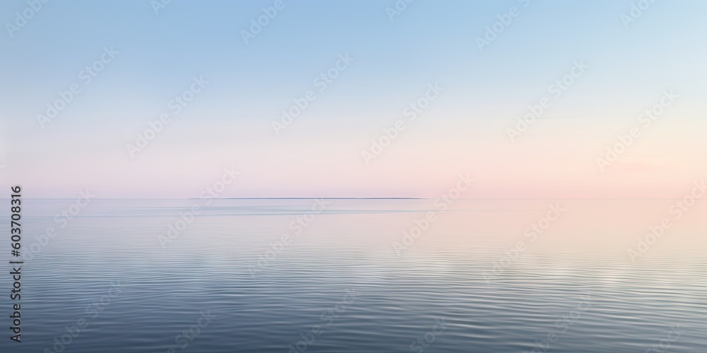 Horizon Line Dividing a Calm Sea and a Pastel Sky - AI Generated