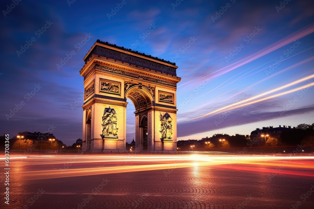 Grandeur of the Arc de Triomphe at Sunset - AI Generated