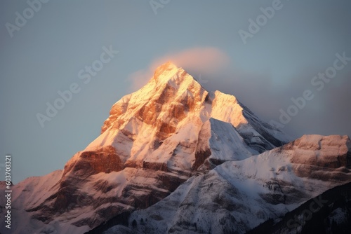 Snowy Mountain Peak at Dawn - AI Generated