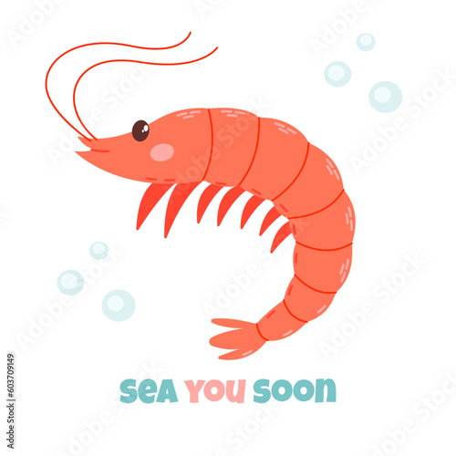 Sea life lettering quote decorated with cute cartoon doodles. Sea poster, print, card, kids apparel decor, sticker.