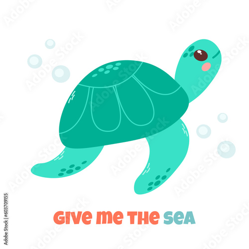 Sea life lettering quote decorated with cute cartoon doodles. Sea poster, print, card, kids apparel decor, sticker.