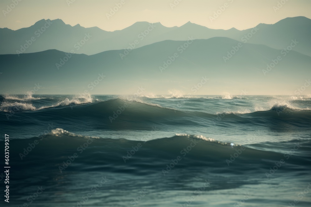Blue wave ocean landscape. Generate AI