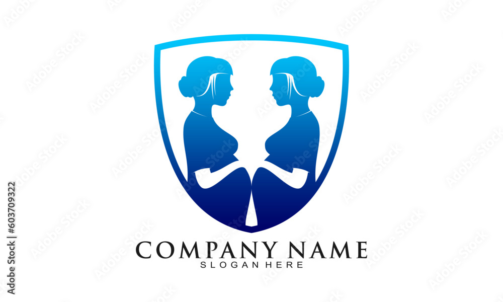 Pregnant women and shield vector logo Pregnant women and shield vector logo