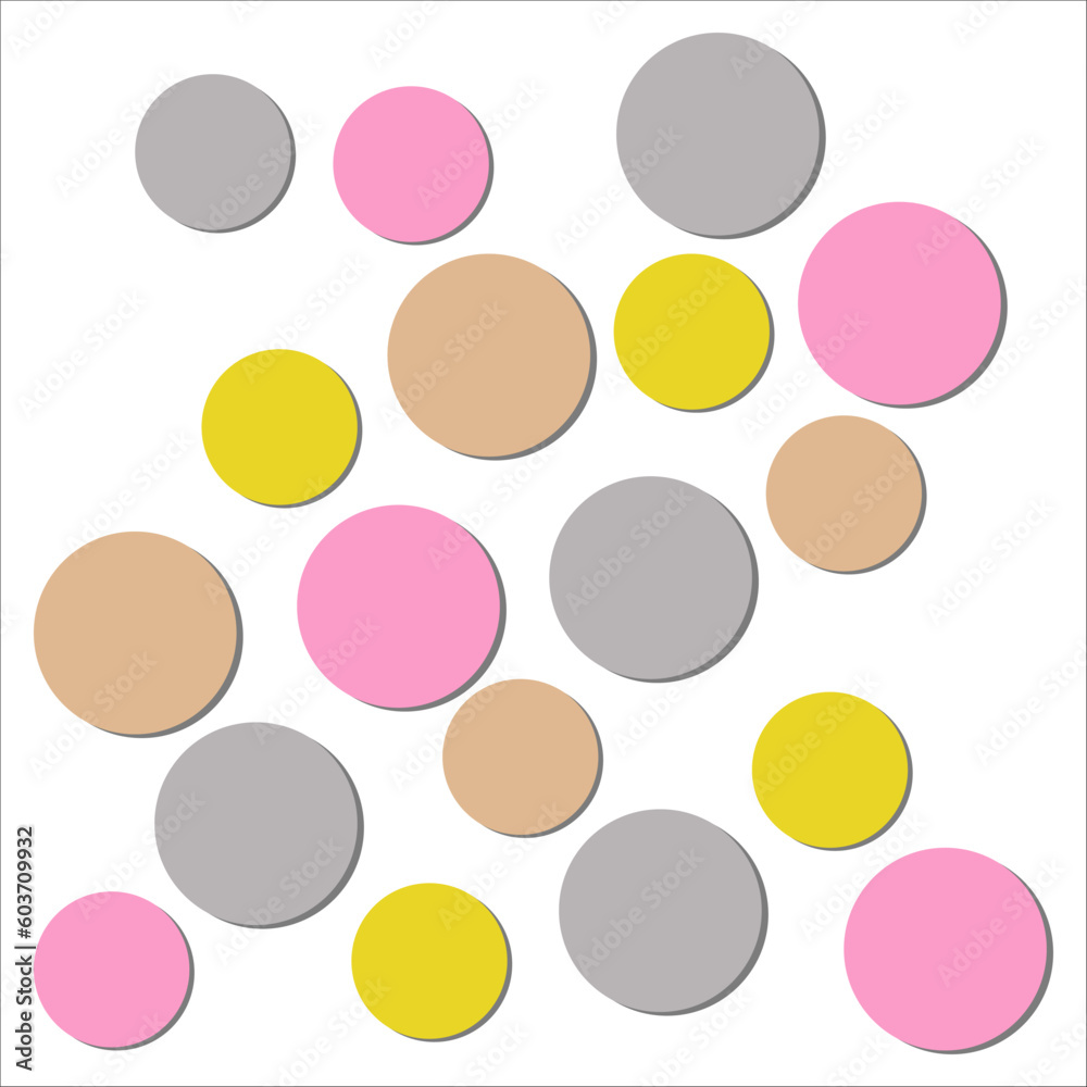 Circles of different colors and sizes with shadow. Abstract background. Vector illustration