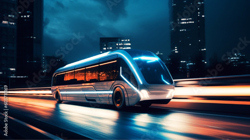 Futuristic bus running on the road