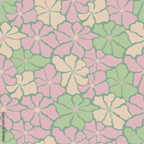 Seamless pattern in matisse style with cute flowers. Print for textile  wallpaper  covers  surface. For fashion fabric. Retro stylization.