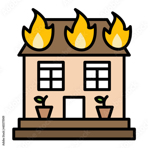 House On Fire Line Color Icon