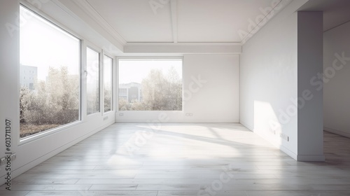 white apartment empty room no furniture clean space interior daylight image ai generate