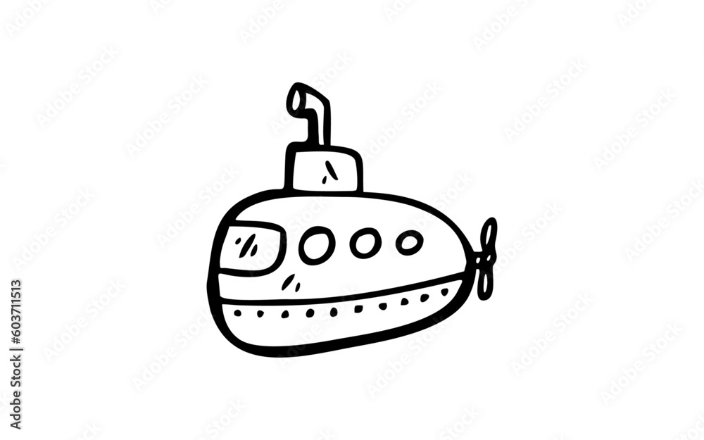 SUBMARINE Doodle art illustration with black and white style. SUBMARINE Doodle art illustration with black and white style.