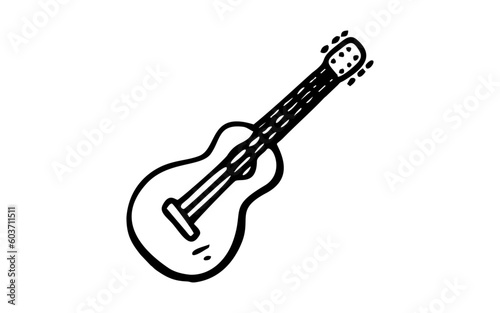 A GUITAR Doodle art illustration with black and white style.
