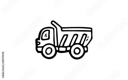 DUMP TRUCK Doodle art illustration with black and white style.