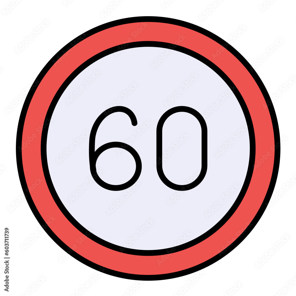 60 Speed Limit Line Color Icon 60 Speed Limit Line Color Icon