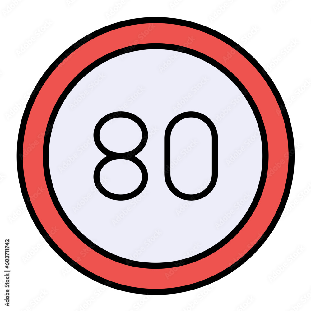 80 Speed Limit Line Color Icon