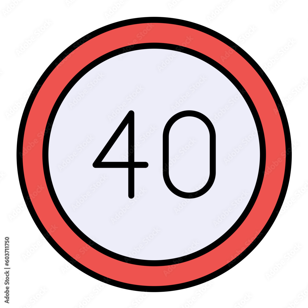40 Speed Limit Line Color Icon 40 Speed Limit Line Color Icon