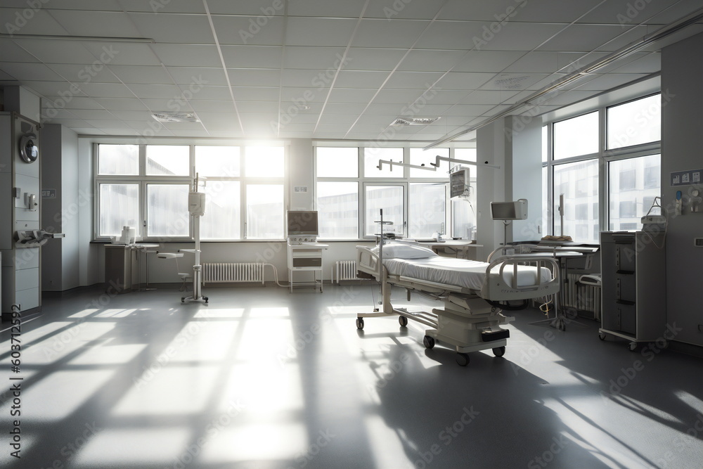 Preparedness: Empty Hospital Beds with Essential Equipment for Patient Care, Generative AI