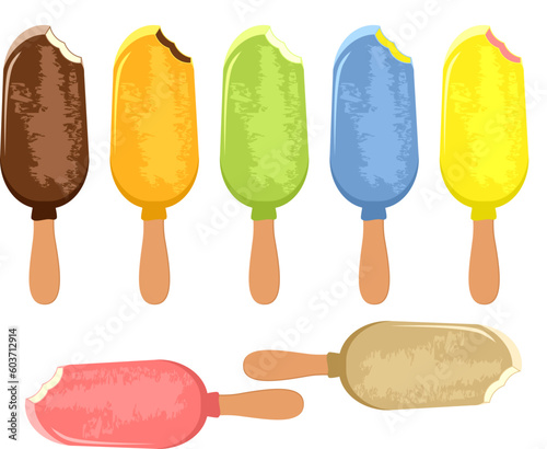 vector colorful icecream popsicles with a bite