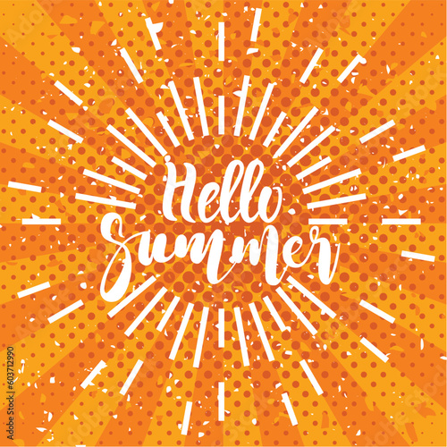 vector hello summer background with sunrays