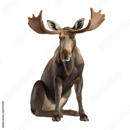 animal Moose sitting on a transparent background, Generative ai 