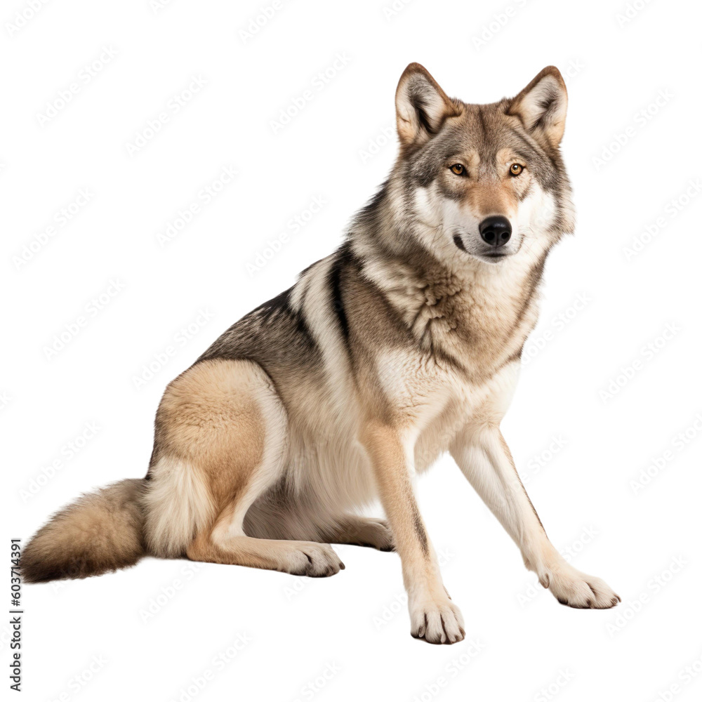 animal wolf sitting on a transparent background, Generative ai 