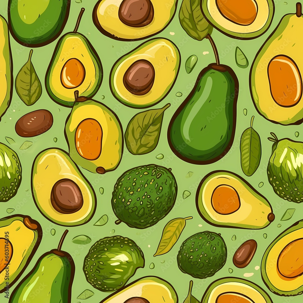 Seamless pattern with avocado. Healthy vegan food. Generative ai. Seamless pattern with avocado. Healthy vegan food. Generative ai.