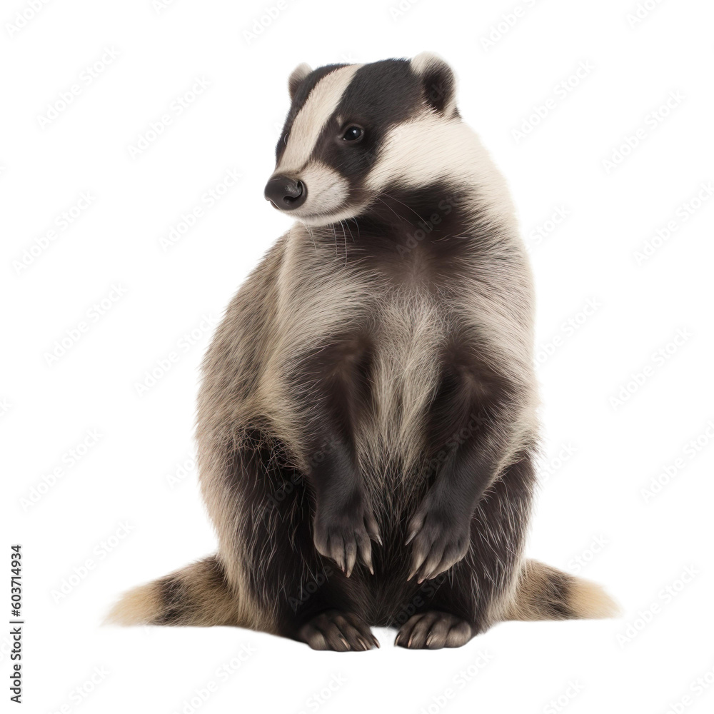 Fototapeta premium animal badger sitting isolated on a transparent background, Generative ai 