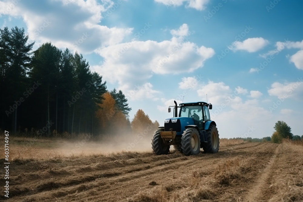 Dawn of a New Day: Farmer Tending to a Field with His Tractor in the Early Morning, Generative AI Dawn of a New Day: Farmer Tending to a Field with His Tractor in the Early Morning, Generative AI