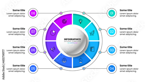 Infographic template. Circle with 8 steps and a title in the middle