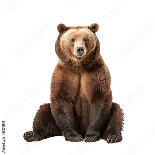 animal bear sitting isolated on a transparent background, Generative ai 