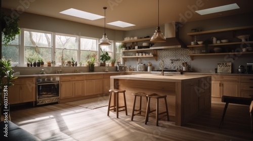 home interior design concept pantry kitchen in golden hour sunset interior image ai generate