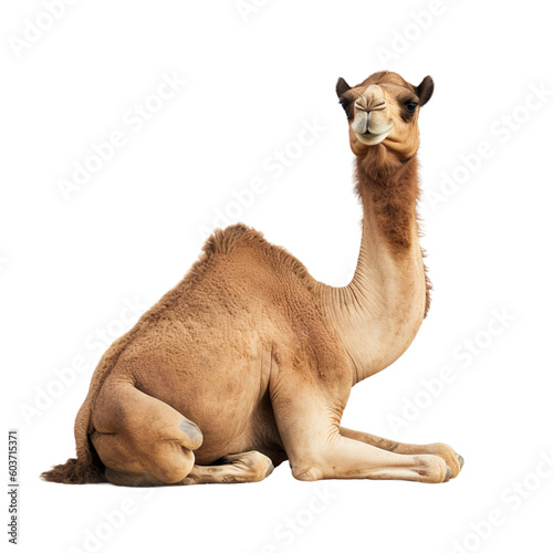 Fotografia animal Camel sitting on transparent background, generative Ai
