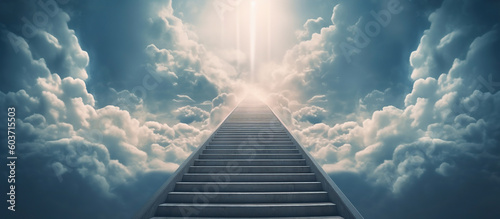 Fototapeta samoprzylepna Stairway through the clouds to the heavenly AI Generated Image
