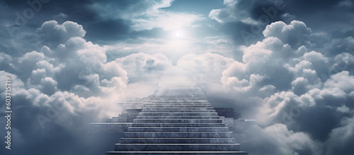 Stairway through the clouds to the heavenly AI Generated Image