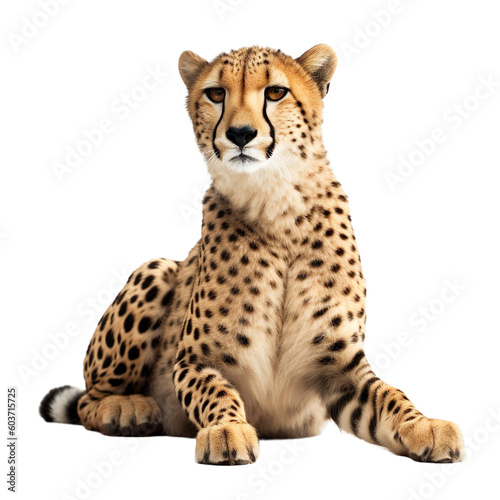 animal Cheetah sitting on transparent background, generative Ai