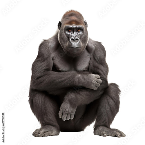 animal Gorilla sitting on transparent background, generative Ai