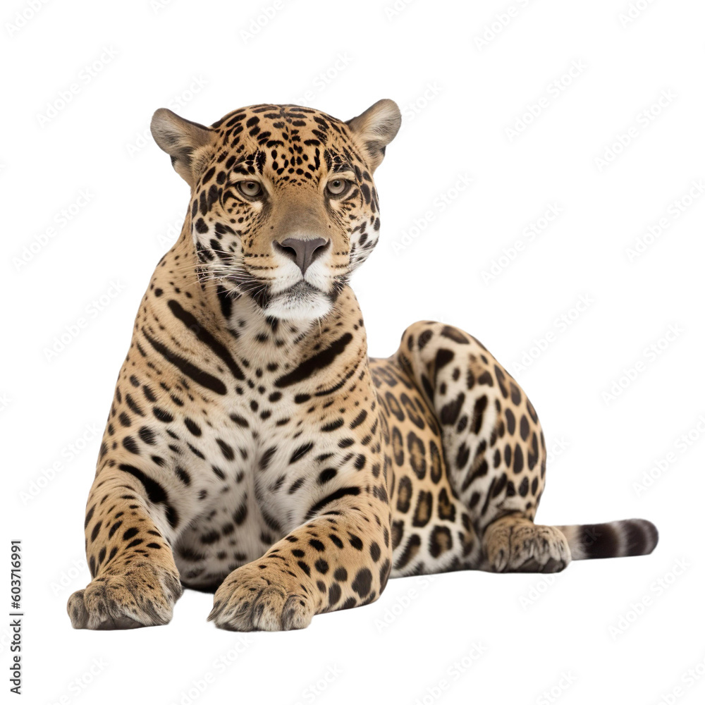 animal Jaguar sitting on transparent background, generative Ai
