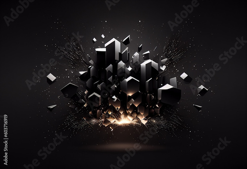 Fototapeta Naklejka Na Ścianę i Meble -  Abstract black background with geometric shapes. 3d rendering, 3d illustration. generative ai
